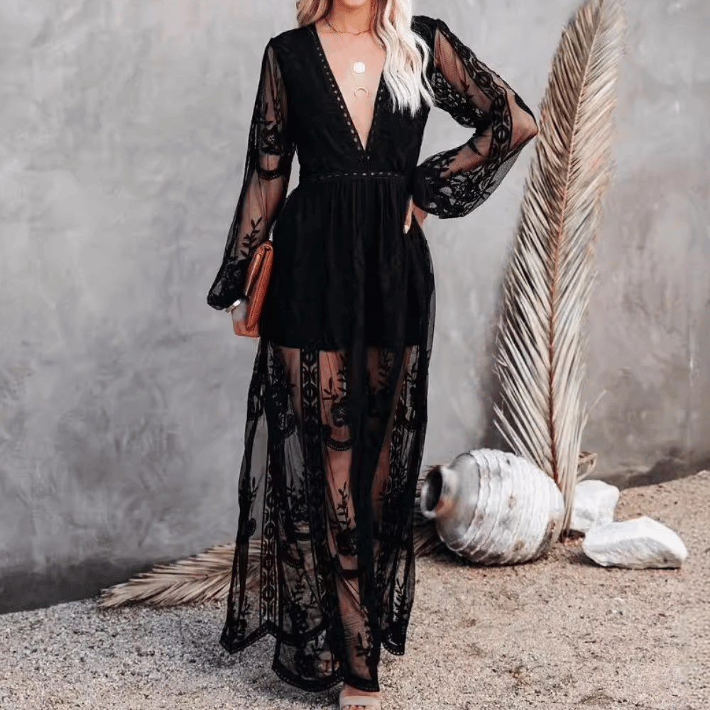 Transparantes Damen Maxikleid mit Spitzen: Romantik trifft Boho-Charme