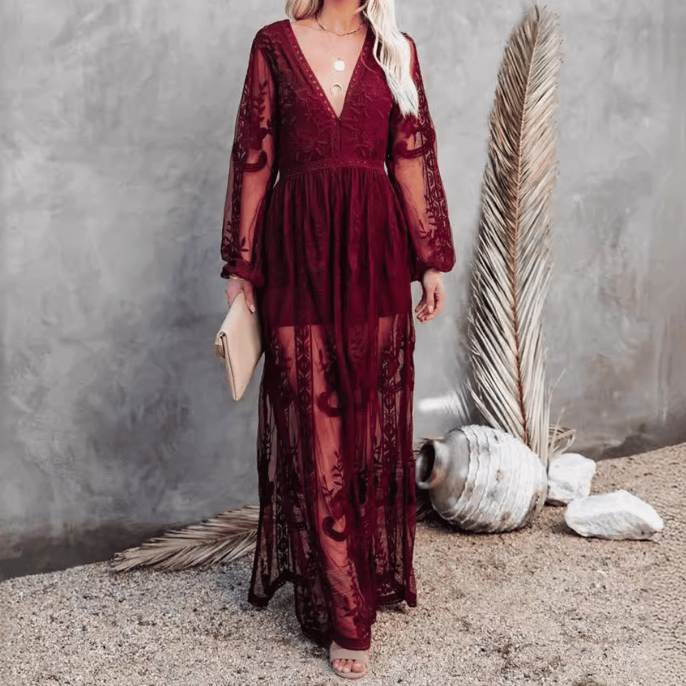 Transparantes Damen Maxikleid mit Spitzen: Romantik trifft Boho-Charme