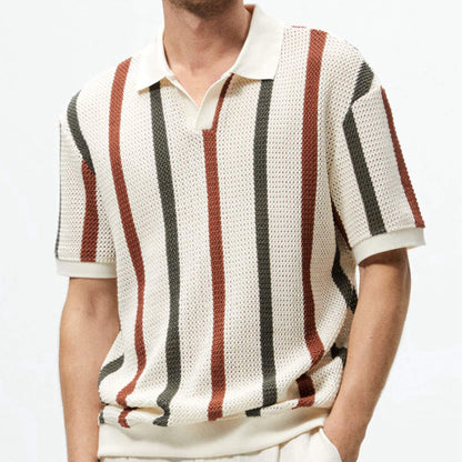 Gestreiftes Strick-Poloshirt für Herren: Retro & Stilvoll