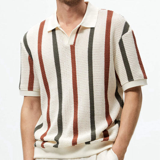 Gestreiftes Strick-Poloshirt für Herren: Retro & Stilvoll