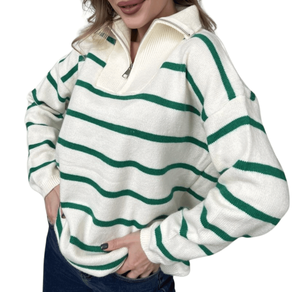 Lässiger Damen-Pullover mit Streifen und Reißverschluss