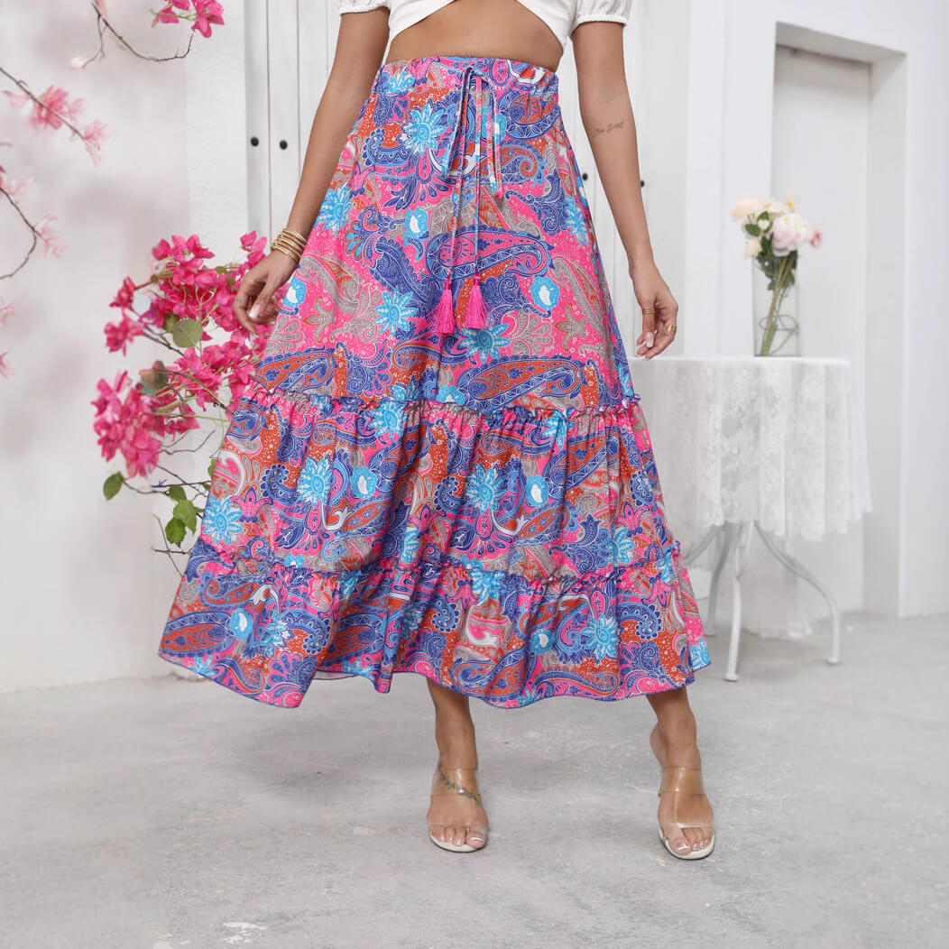 Damen Stufenrock mit Streifenmuster: Leichtigkeit trifft Boho-Vibes