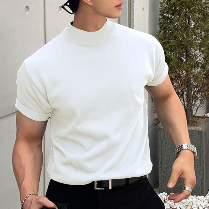 Modernes Herren-T-Shirt mit Stehkragen: Minimalistisch & stilvoll