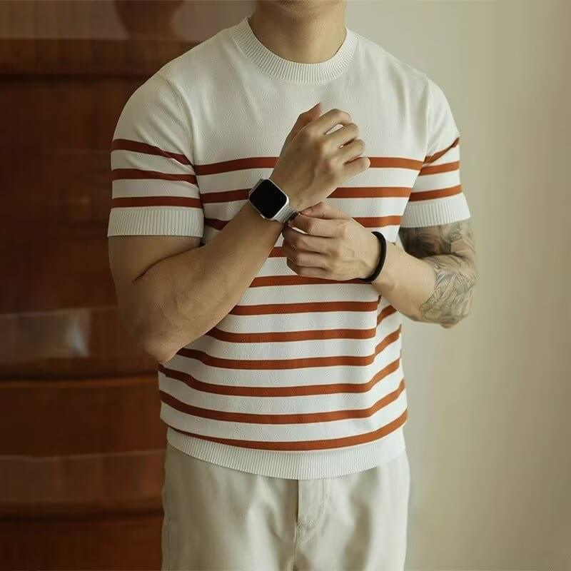 Gestreiftes Strick-T-Shirt für Herren: Stilvoll & Bequem